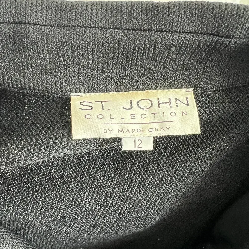 St. John Collection Knit Top Women's 12 Black Button Down Blouse Short Sleeve - Picture 8 of 8
